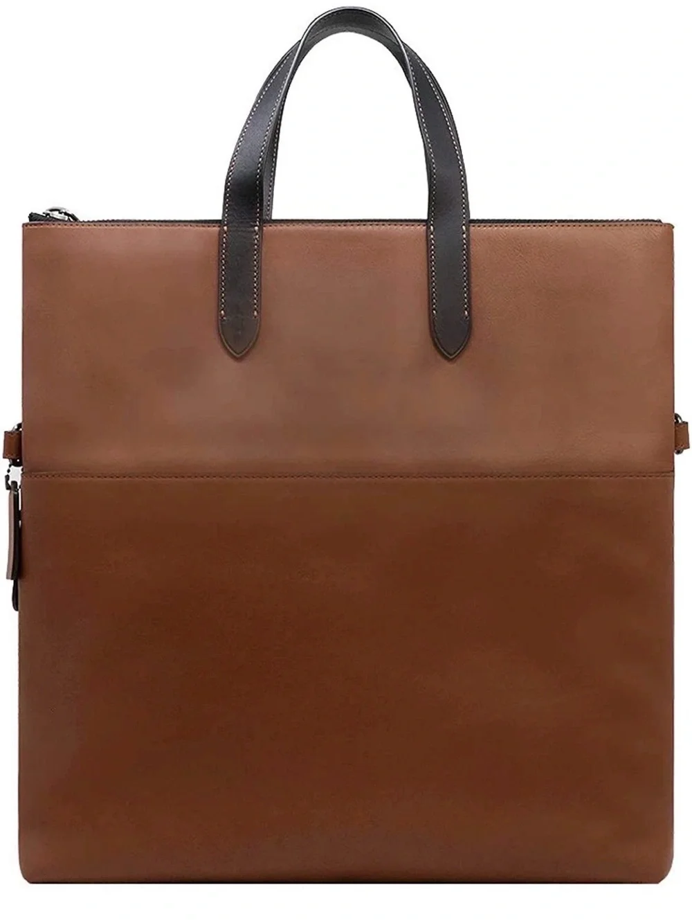Coach Graham Brown Leather Laptop Messenger Bag Tote with Black Handles Strap.